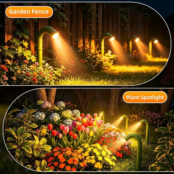 Solar Garden Lights, Solar Pathway Lights Outdoor 4 Pack, 3500K Warm LED Solar Lights Outdoor Waterproof with Split Design Flexible Bend Bamboo Stakes for Yard Lawn Patio Decor Outside - Image 4