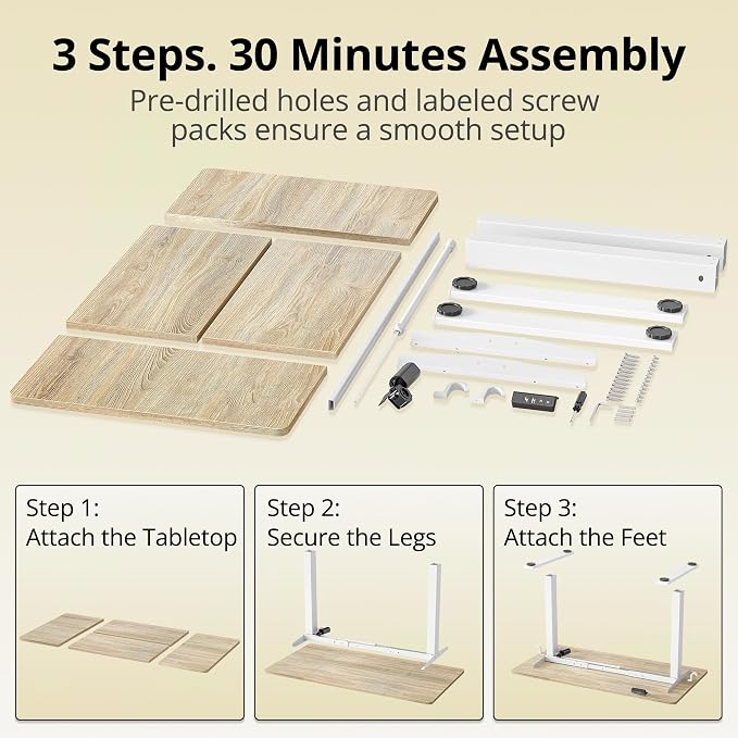 TIQLAB Electric Height Adjustable Standing Desk 71 * 30 inch, Sit Stand Desk with Splice Board, Memory Controller, White Frame & Maple Top Computer Workstation for Home Office - Image 8