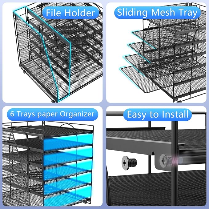 gianotter 6-Tier Paper Organizer With Magazine Holder | Desk Organizers and Accessories, File Organizer for Office Supplies Storag (Black, 6-Tier) - Image 3
