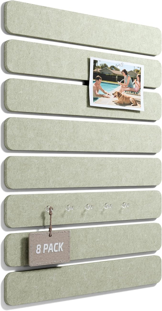Fluxynara 13" x 2" Felt Wall Panels, Sage | 8-Pack Includes 50 Push Pins and Adhesive Tabs for Photos, Notes and Decor in Bedroom Doors, Home Office or Studios by FLUXYNARA