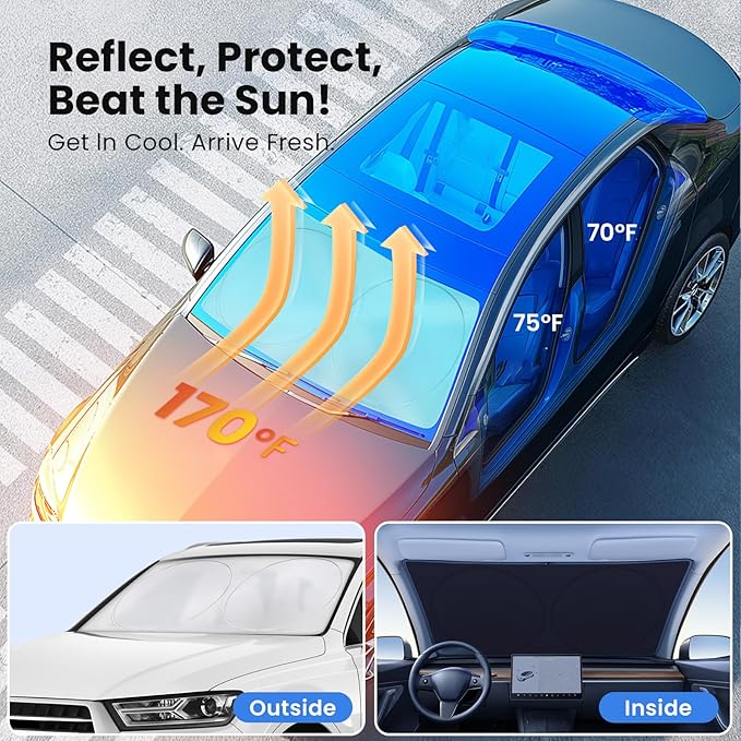 Magnelex Car Windshield Sunshade – Double-Layer Design for 2X Heat Blocking, Blocks UV Rays, Foldable Sun Shade for Cars, Trucks & SUVs, Keeps Interior Cooler, Large (63 x 33.8 in) - Image 2