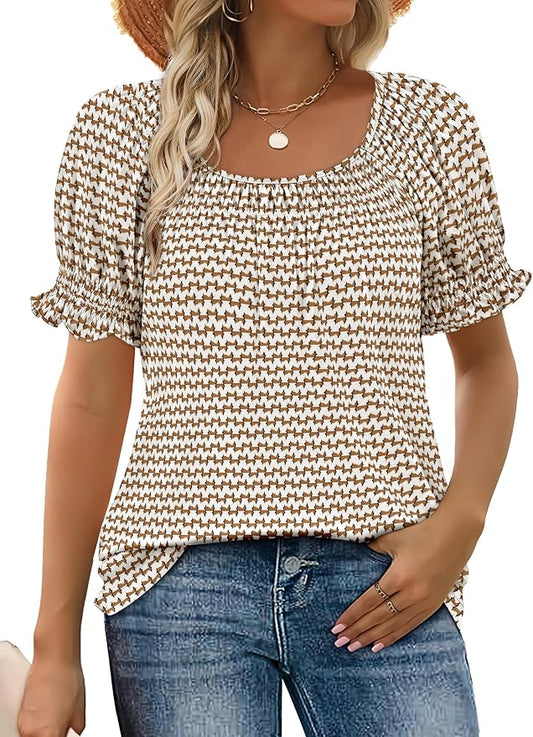 WIHOLL Womens Short Sleeve Square Neck Summer Tops Dressy Casual Blouses Trendy Clothes 2026 by WIHOLL
