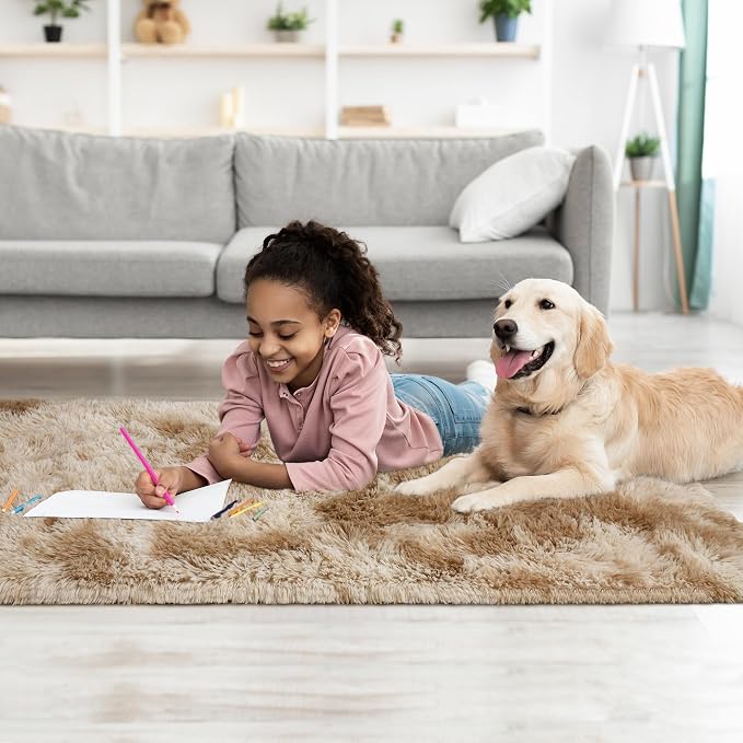 Tepook Fluffy Runner Rugs for Bedroom Aesthetic 2x6 Feet, Shag Soft Bedside Rug with Non-Slip Bottom, Fuzzy Plush Carpet for Room, Hallway Rug for Nursery Dorm Indoor Home Decor, Tie-Dyed Beige - Image 5