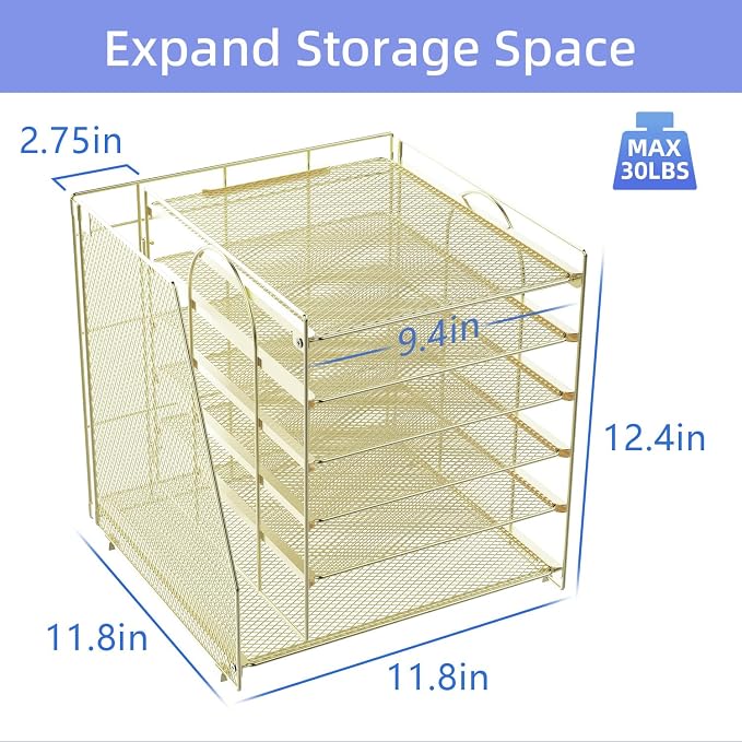 gianotter 6-Tier Paper Organizer With Magazine Holder | Desk Organizers and Accessories, File Organizer for Office Supplies Storag (Gold, 6-Tier) - Image 3