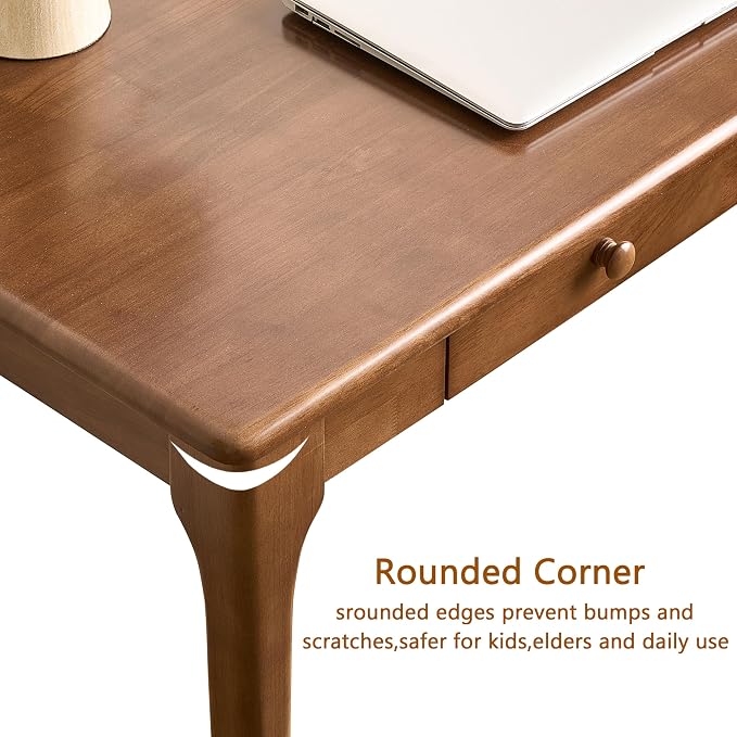 47" Walnut Solid Wood Desk with Drawers,Mid Century Modern Natural Real Wood Writing Desk,Home Bedroom Small Spaces Computer Office Workstation Desks - Image 6