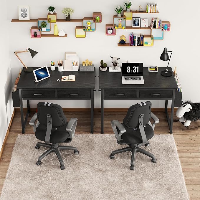 DLisiting Small Desk with Fabric Drawers for Bedroom, 32 Inch Gaming Desk with 2 Drawers for Small Space, Study Writing Table PC Desks, Black - Image 5