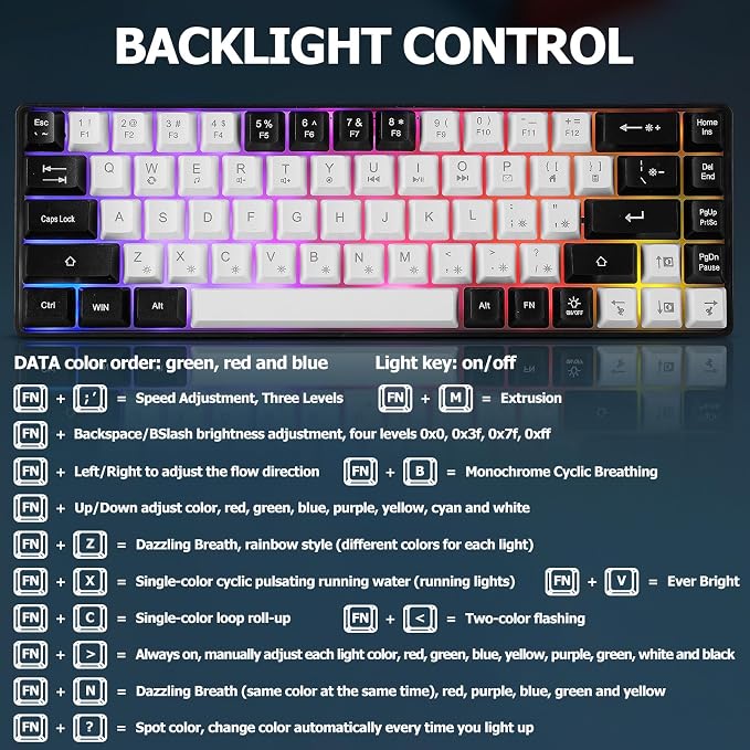 Guiheng Wired Portable 60% Mechanical Gaming Keyboard,RGB LED Backlit Compact 68 Keys Mini Wired Office Keyboard with Red Switch for Windows Laptop PC Mac - White - Image 8