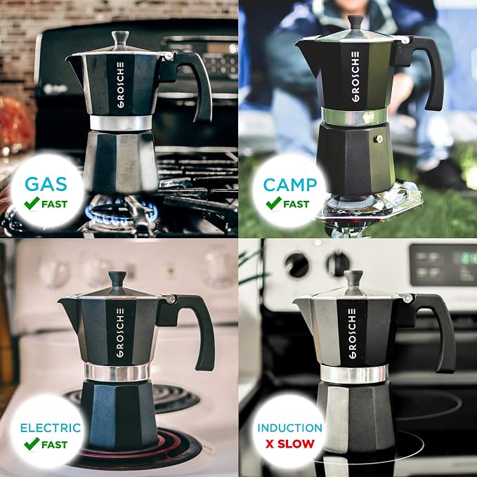 GROSCHE Milano Moka pot, Stovetop Espresso maker, Greca Coffee Maker, Stovetop coffee maker and espresso maker percolator (Black, 12 cup) | Cuban Coffee Maker And Italian Moka Pot For Stovetop Espresso; For Gas, Electric, And Propane Stoves With A Soft... - Image 6