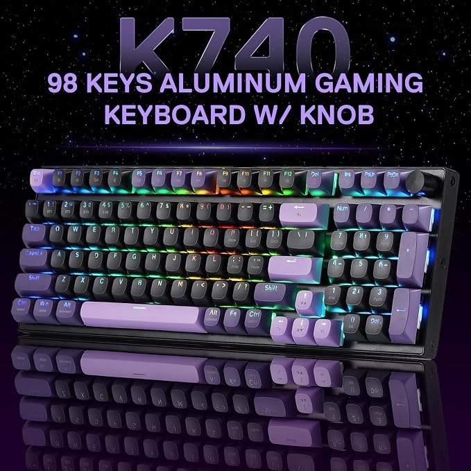 Redragon K740 PRO Wireless RGB Gaming Keyboard, Aluminum Base & Knob, 95% | Rock-Solid Metal Build, Multi-Function Control Wheel, Creamy Custom Switch, Swap-Ready Socket, Fade-Resistant PBT Keycap - Image 9