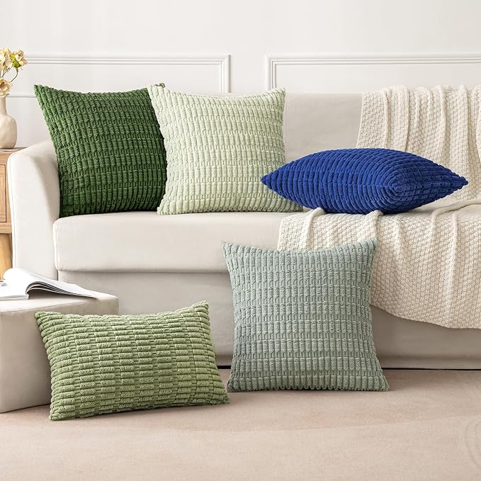 MIULEE Pack of 2 Spring Corduroy Decorative Throw Pillow Covers 16x16 Inch Soft Boho Striped Pillow Covers Modern Farmhouse Home Decor for Summer Sofa Living Room Couch Bed Moss Green - Image 5