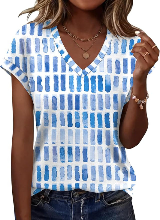 Rapbin Womens Summer Tops Women Blouses Dressy Casual V Neck T Shirts Short Sleeve Spring Tops for Women by RAPBIN