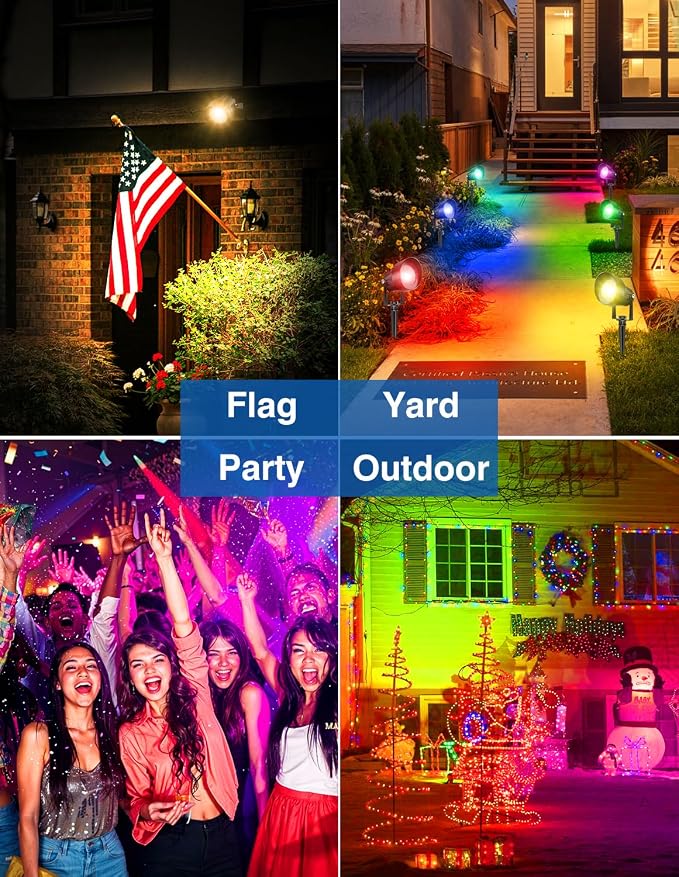 Spot Lights Outdoor, Smart RGBW LED Color Changing Landscape Lights with APP and Remote Control, Music Mode, DIY Scenes, Timing, IP65 Waterproof Spotlights Plug in for Yard Garden, 2 Pack - Image 2