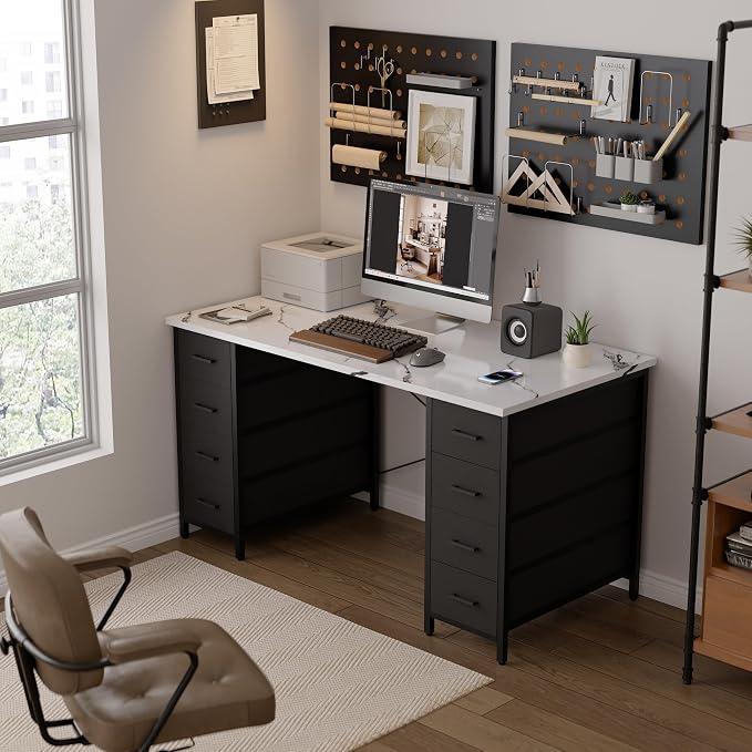 Pamray 47 Inch Computer Desk with 8 Fabric Drawers for Home Office Work | Ample Storage, Space-Saving, Suitable for Home Office Bedrooms Dorm Living Rooms for Study, Writing, Work - Image 2