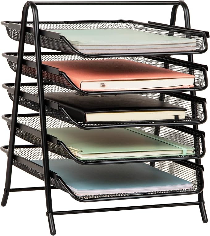 Mind Reader 5-Tier Paper Tray Organizer, Vertical Desktop File Storage Rack, Office, Metal Mesh, Black by MindReader