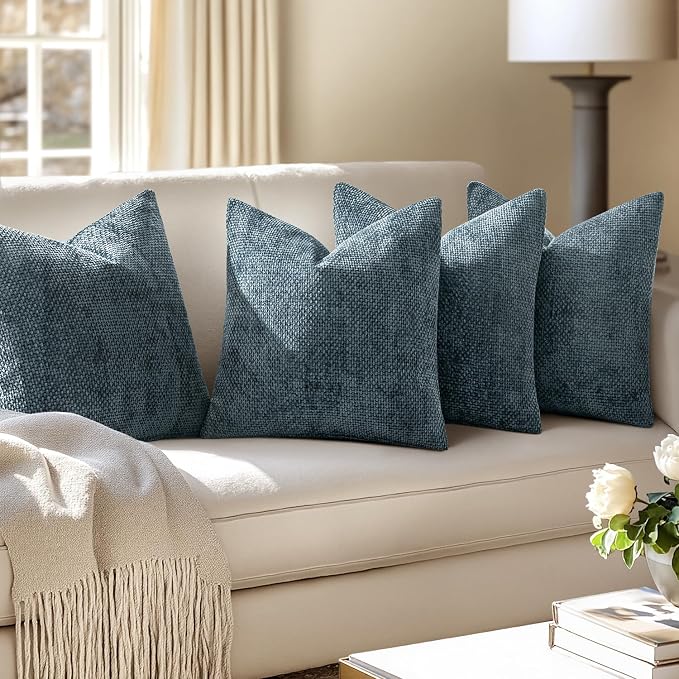 MIULEE Pack of 4 Couch Throw Pillow Covers 20x20 Inch Navy Blue Soft Decorative Chenille Pillow Covers Farmhouse Accent Cushion Covers for Boho Home Decor Sofa Bedroom Living Room - Image 5