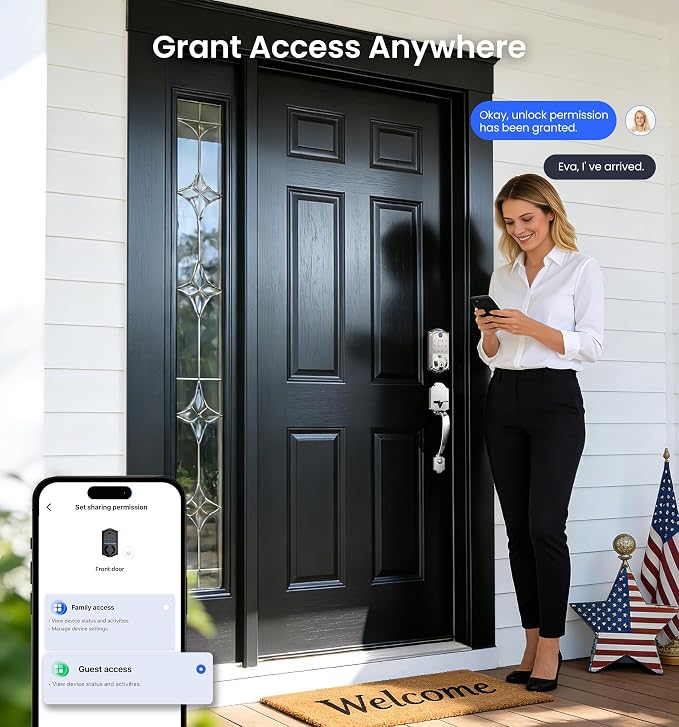 Veise VE017 Fingerprint Smart Door Lock, App Control, 8-in-1 Keyless Entry, Auto Lock, Emergency Power Port, Electronic Touchscreen Keypad, Biometric Smart Locks for Front Door, Satin Nickel - Image 7