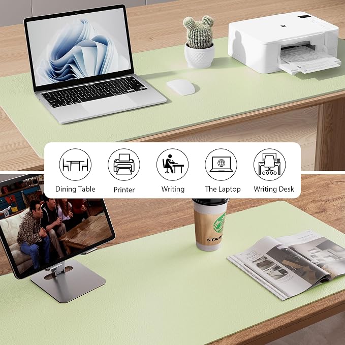 Aothia Leather Desk Pad Protector, Mouse Pad, Office Desk Mat, Non-Slip PU Leather Desk Blotter, Laptop Desk Pad, Waterproof Desk Writing Pad for Office and Home (Grass Green, 36" x 17") - Image 6