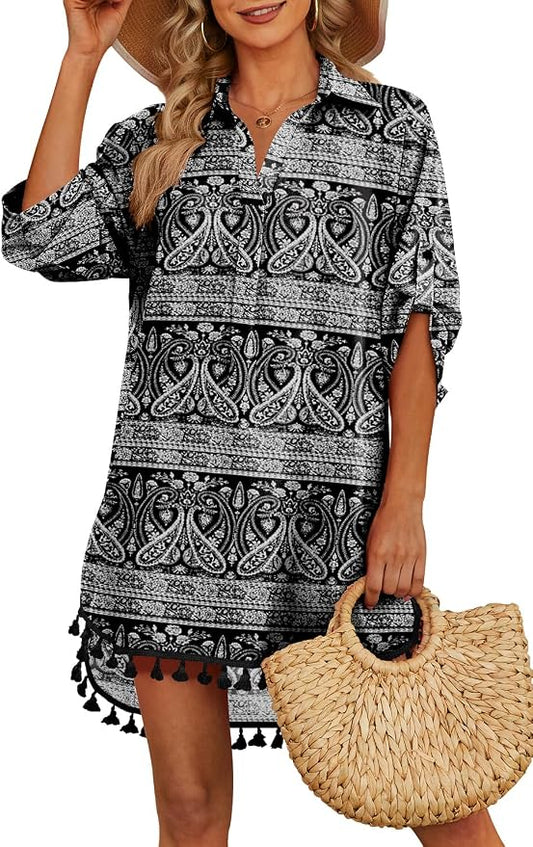 Yincro Women Swimsuit Cover Up Shirt 2026 Tassel Beach Bathing Suit for Swimwear Bikini Dress by YINCRO