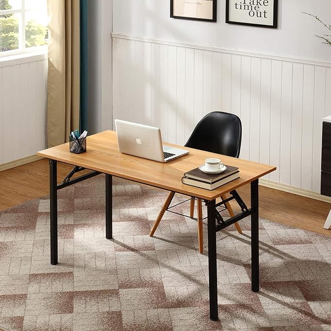 Need Office Computer Desk - 47.2L Sturdy and Heavy Duty Folding Laptop Table,Writing Table/Home Office Desk/Sewing Table,No Assembly Required (Teak Color) AC5BB12060 | Black Frame Writing Gaming Work Table/Foldable Home Office Desk/Sewing Table, No Ass... - Image 9