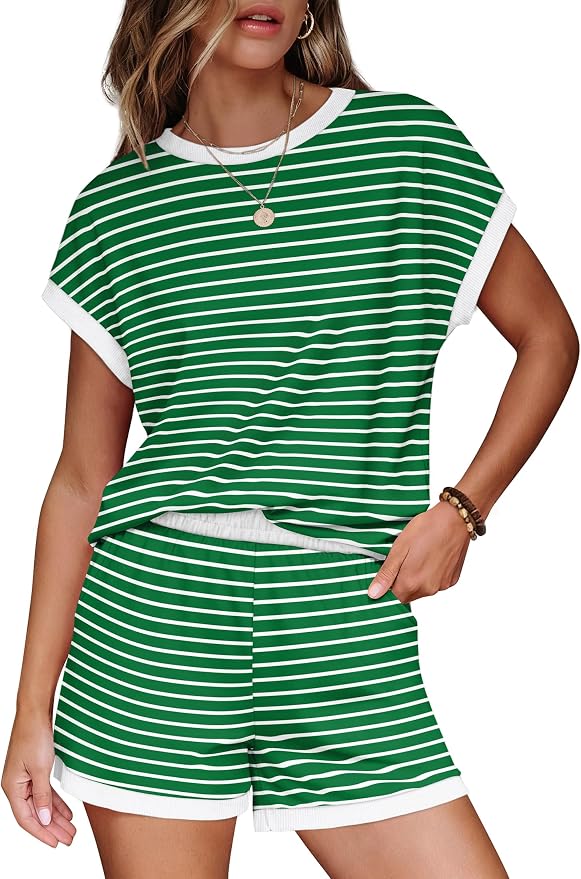 WIHOLL Two Piece Sets for Women Summer Lounge Short Sets Cap Sleeve Crew Neck Sweatsuit with Pocket XS-2XL - Image 2