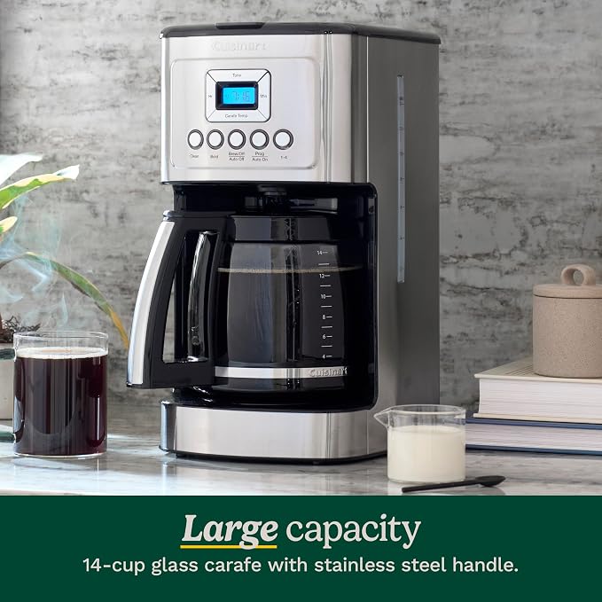 Cuisinart Coffee Maker, Programmable, Stainless Steel, 14-Cup Glass Carafe | PerfecTemp coffee machine with 1-4 cup settings, strength control, auto-off & a reusable gold tone filter, DCC-3200 - Image 4