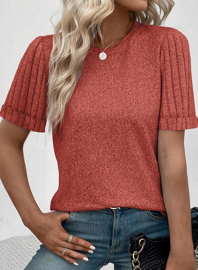 SHEWIN Women's Short Sleeve Summer Tops Crewneck Knit Solid Loose Casual Basic T Shirts Tee Blouses - Image 2