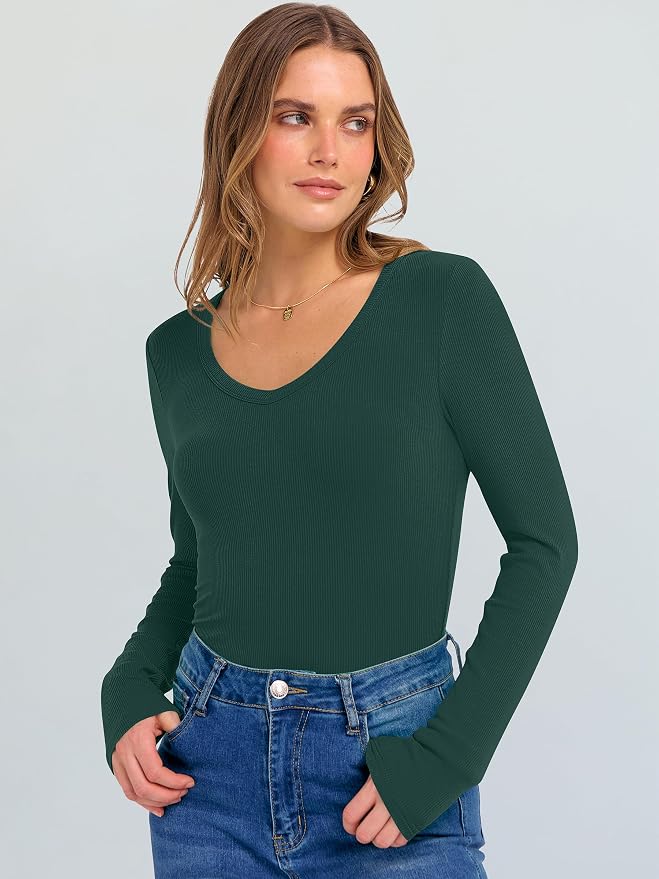 ANRABESS Long Sleeve V Neck Shirts for Women | Soft Comfy Ribbed Knit Fitted Tshirts, Casual Going Out Tops, 2026 Trendy Basic, Fall Winter Underscrub Layering Clothes - Image 4