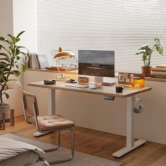 TIQLAB 55 * 28 Inches Standing Desk, Adjustable Height Stand up Desk,Sit Stand Home Office Table with Splice Board, Maple - Image 2
