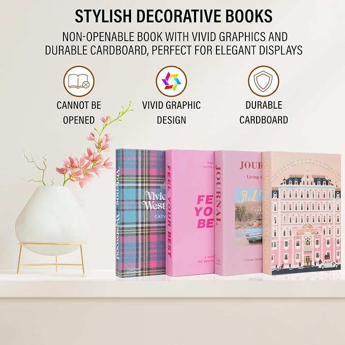 PROBENEX 4 Pcs Decorative Books | Faux Velvet Coffee Table & Shelf Decor | Rich Moody Look for Living Room, Office and Entryway - Not Real, Tool-Free 2-Min Setup - Image 7
