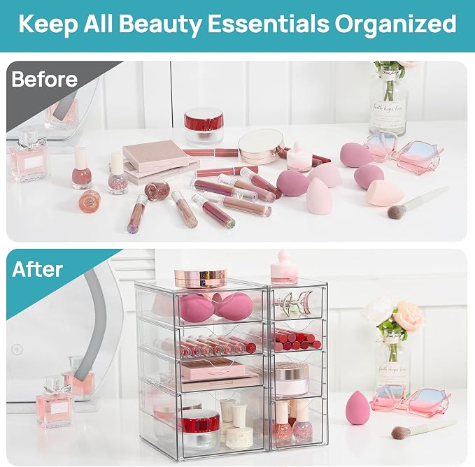 Vtopmart Acrylic Desk Organizer with 8 Drawers for Office, Makeup, Crafts | Clear Storage Drawers for Office Supplies, Desktop Organization for Makeup, Jewelry, Art Crafts, Bead, Pen, Stationary - Image 4