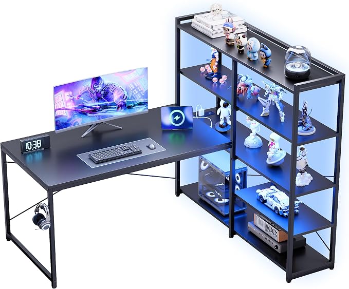 Pamray 49 Inch L Shaped Gaming Computer Desk with Shelves and Storage | Compact Reversible Design with LED Lights & Power Outlets, Suitable for Home Office Bedroom Small Spaces and Dorm Study Work - Image 7
