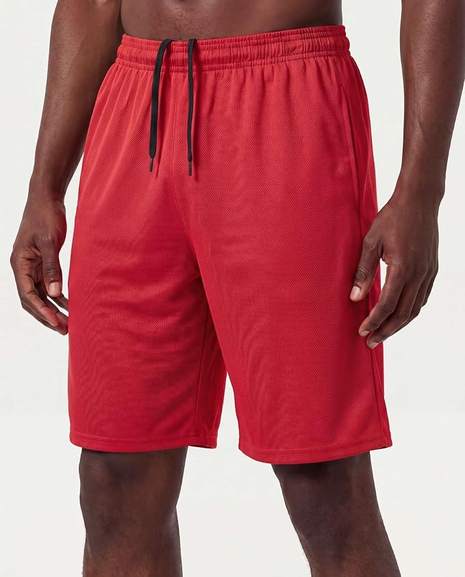 5 Pack Men's Mesh Shorts Athletic Basketball Sports Gym Workout Pockets | Cooling Moisture-Wicking, 9", Long, Quick-Dry, Breathable, Elastic Drawstring Waistband. Running, Exercise, Soccer, Training. - Image 2