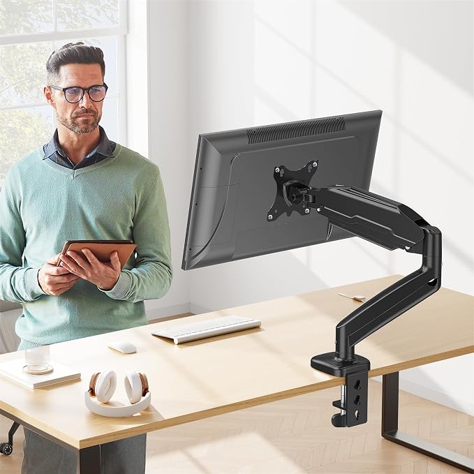 MOUNT PRO Single Monitor Desk Mount - Articulating Gas Spring Arm, Removable VESA Monitor Mount Computer Monitor Stand with Clamp and Grommet Base Fits 13 to 32 Inch Screen, VESA 75x75, 100x100, Black - Image 8