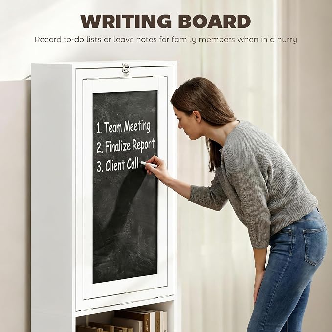 HOMCOM Foldable Convertible Writing Table Space-Saving Computer Desk White | Wall Mounted Design, Chalkboard, Storage Shelves, for Small Spaces, Home Office, Bedroom, Dorm, Apartment - Image 6