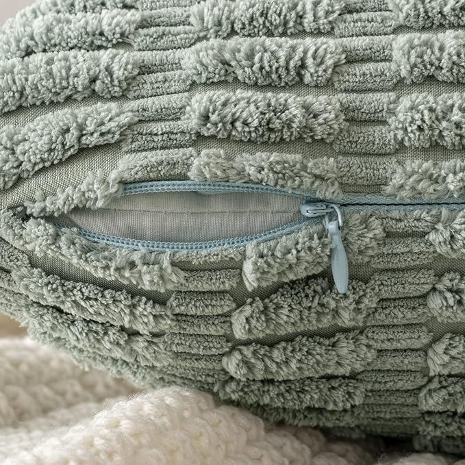 MIULEE Pack of 2 Spring Corduroy Decorative Throw Pillow Covers 20x20 Inch Soft Boho Striped Pillow Covers Modern Farmhouse Home Decor for Summer Sofa Living Room Couch Bed Greyish Green - Image 3