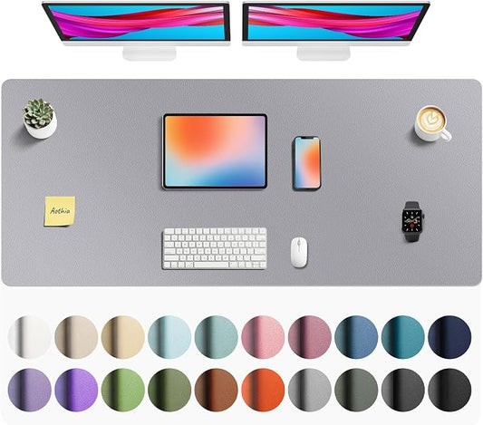 Aothia Faux Leather Desk Mat - Non-Slip PU Leather Desk Blotter, Waterproof Writing Surface, Large Desk Pad for Office & Home (Light Grey, 55" x 24") by AothiaSimpleNaturalUnique
