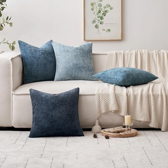 MIULEE Pack of 4 Couch Throw Pillow Covers 24x24 Inch Neutral Blue Soft Decorative Chenille Pillow Covers Farmhouse Accent Cushion Covers for Boho Western Spring Coastal Decor Sofa Bed Living Room - Image 5
