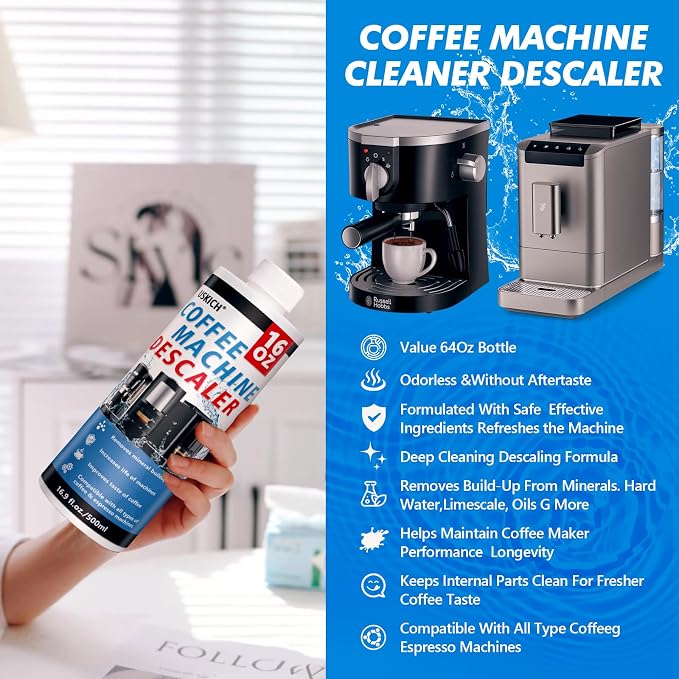 4 Pack Coffee Machine Descaler Descaling Solution -16 Uses,Descaling Solution for Descaling Solution for Keurig, Nespresso, Delonghi,Espresso Machines - Image 2