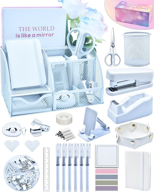 White Desk Accessories, 25Pcs White Office Supplies and Desk Organizers, with Tape Dispenser, Stapler, Staple Remover, Ect, Gift Box Packaging by StyleYourDeskinOneColor