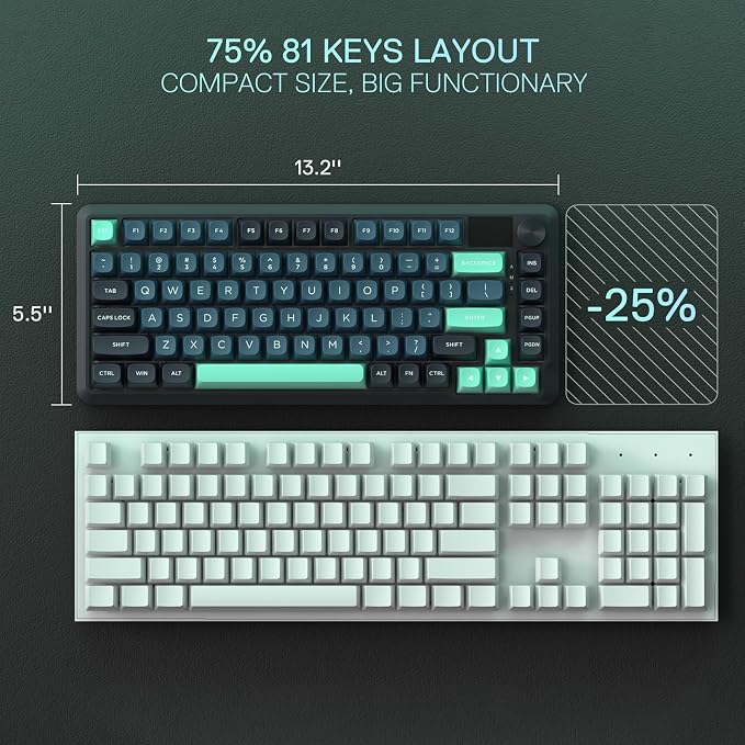 Redragon K724 PRO Wireless 81-Key Gasket Gaming Keyboard, TFT Screen & Knob | Easy-Control LED Info Display, 0-Delay Tri-Mode, Cushioned 5-Layer Noise Dampening for Creamy Thocky Sound, Compact 80% Size - Image 7
