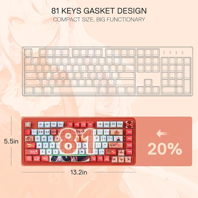 Redragon K673 PRO Wireless 81-Key RGB Gasket Gaming Keyboard, Scroll Knob | Multi-Function Control Wheel, 0-Delay Tri-Mode, Cushioned 5-Layer Noise Dampening for Creamy Thocky Sound, Compact 80% Size - Image 8