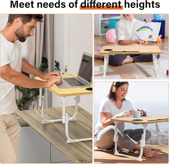Lap Desk for Bed, Adjustable Laptop Desk with USB Charging Port, Storage Drawer & Bookshelf — Foldable Bed Desk for WFH & Students, 23.6" Desktop Fits 22" Laptop, Non-Slip, Wood - Image 6