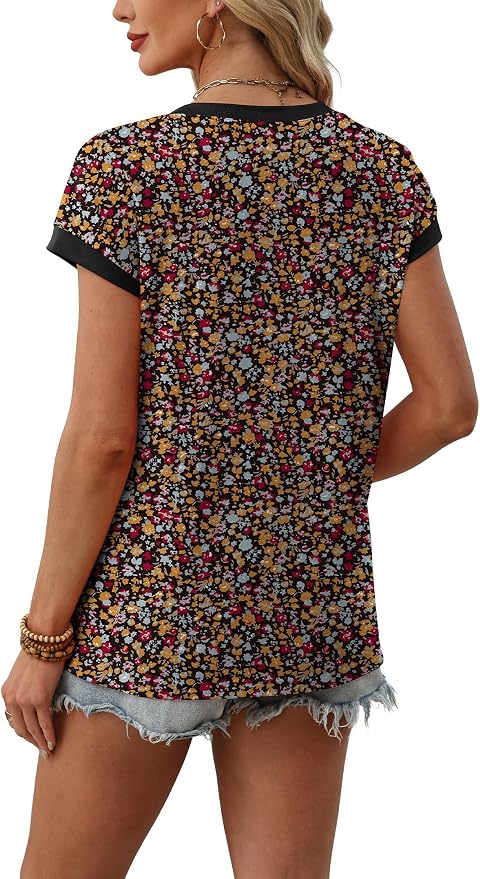 WIHOLL Womens Summer Tops 2026 Cap Short Sleeve Shirs V Neck T Shirts Fashion Beach Vacation Clothes Color Block - Image 5
