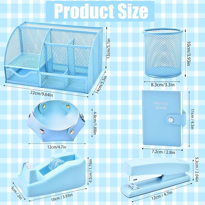 Blue Desk Accessories, 26Pcs Office Supplies and Desk Organizers, with Tape Dispenser, Stapler, Staple Remover, Ect, Gift Box Packaging - Image 6