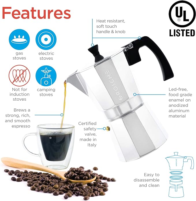 GROSCHE Milano Moka Pot | 9 Espresso Cup - 15.2 oz | Stovetop Espresso Percolator & Coffee Maker – Portable, Ideal for Home and Camping | Cuban Coffee Maker And Italian Moka Pot For Stovetop Espresso; For Gas, Electric, And Propane Stoves With A Soft-T... - Image 3