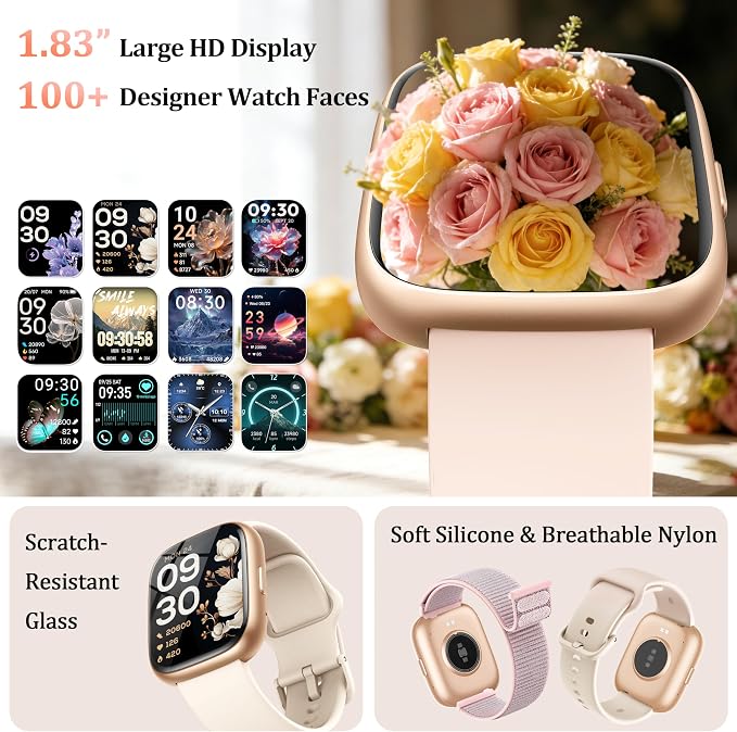 Smart Watch for Women Men, 2026 Upgrade Smartwatch [2 Bands, 44mm case], 1.83" Fitness Tracker Watch Alexa Built-in, Make/Answer Call, HR Sleep Stress Monitor, IP68 Waterproof Step Counter Watch - Image 3
