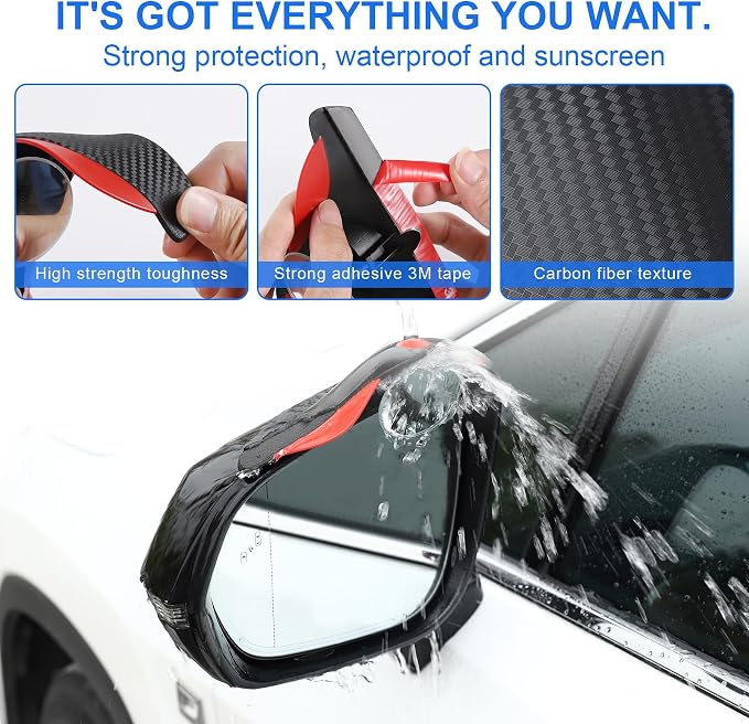 LivTee Car Blind Spot Mirror with Side Mirror Rain Guard 2 Pack, Carbon Fiber 2-in-1 Rear View Rain Mirror Covers, 360 Drgree Adjustable Convex Mirror, Automotive Exterior Accessories - Image 6