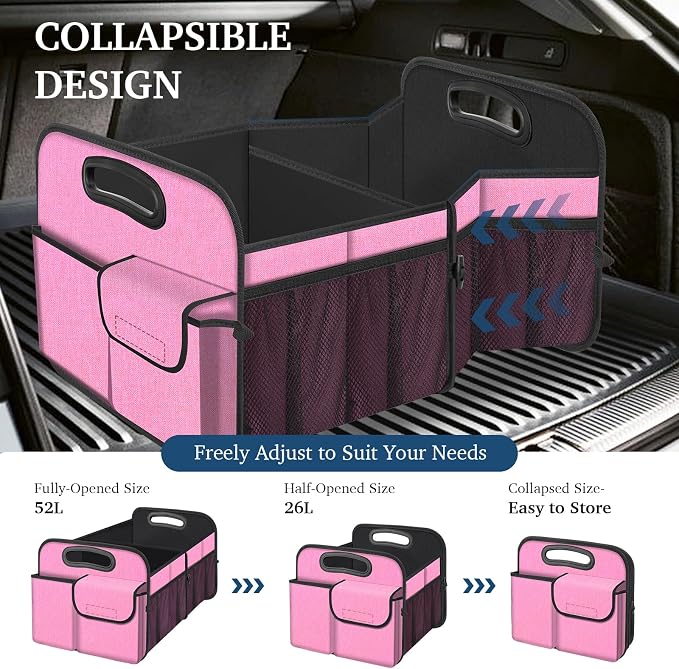 Femuar Car Trunk Organizer, Car Storage Organizer with Large Capacity Waterproof Collapsible Trunk Organizer for Car Suv/Jeep/Sedan (Pink, Standard) - Image 4