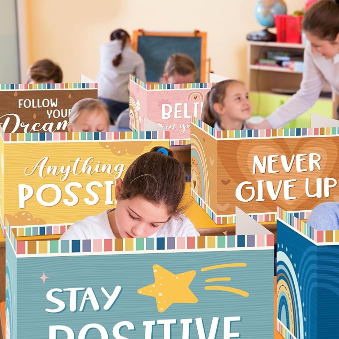 Affrolling 24 Pcs Inspirational Privacy Folders Bulk for Students Cardboard Privacy Boards Desk Divider Panel Waterproof Testing Divider for Classroom Back to School Study Supplies (Boho) - Image 4