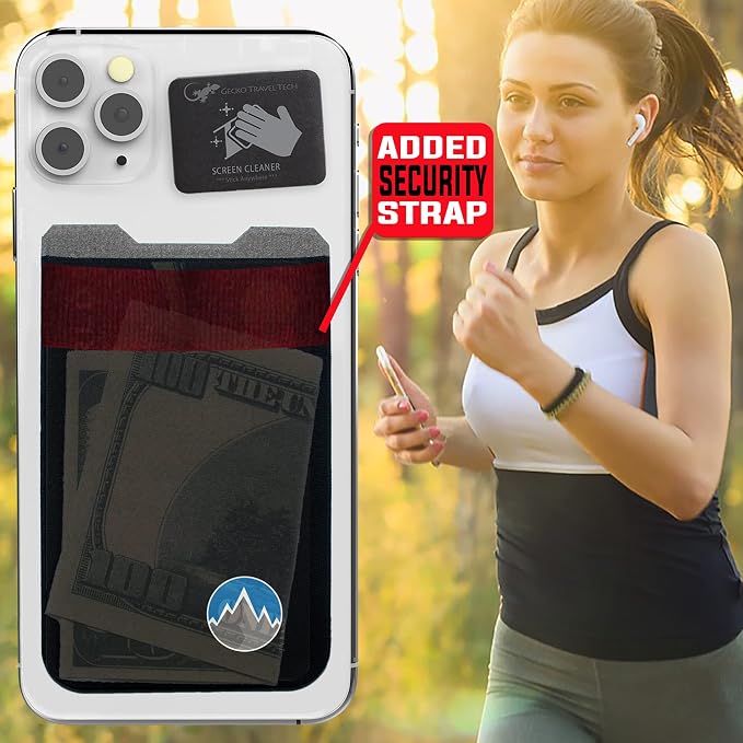 Phone Wallet - Adhesive Card Holder - Cell Phone Pouch - Stick on Lycra Pocket by Gecko - Carry Credit Cards and Cash - Image 3